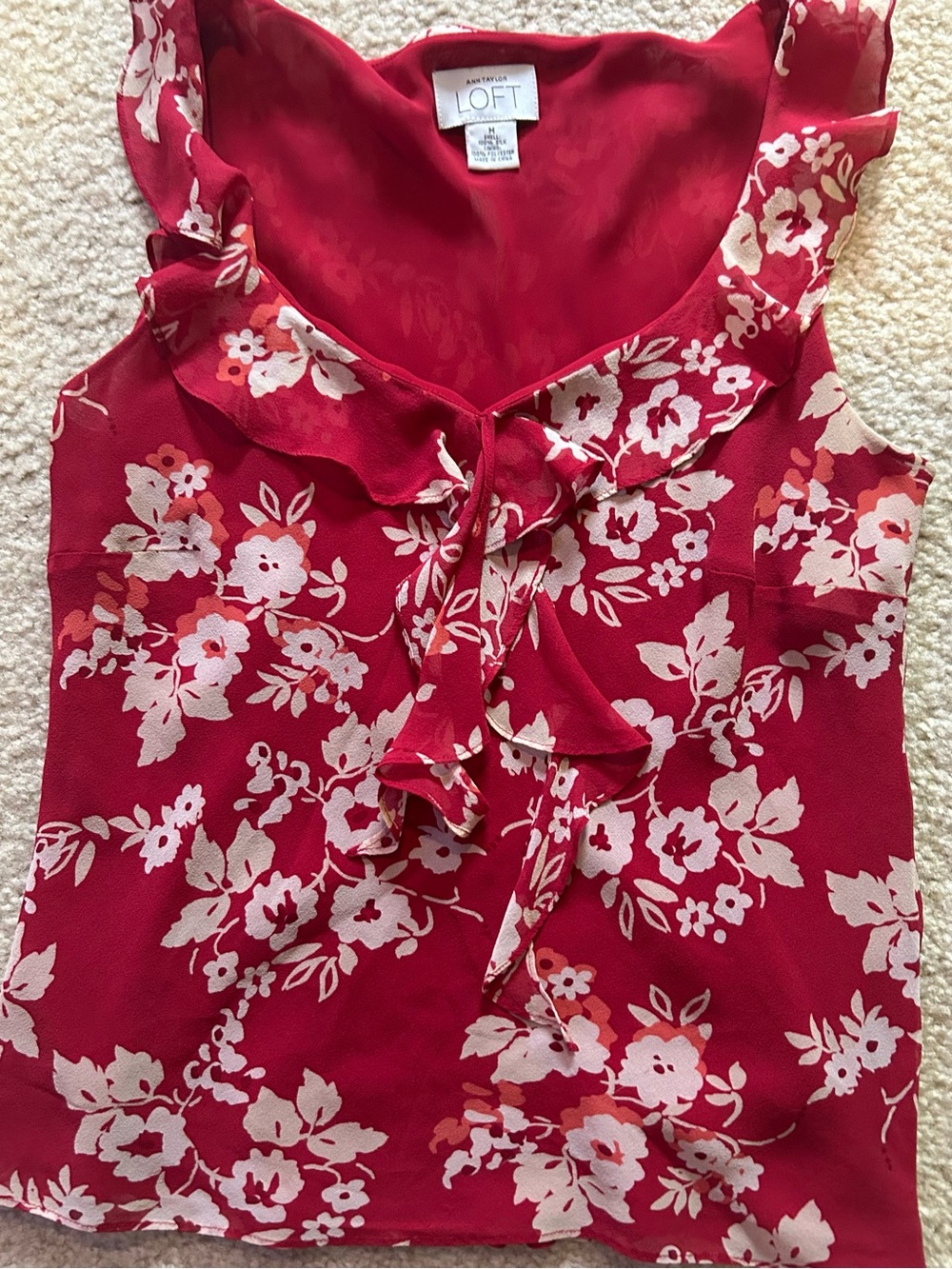 Ann Taylor Loft Silk Red Floral Women’s  chiffon Sleeveless Top Camisole M